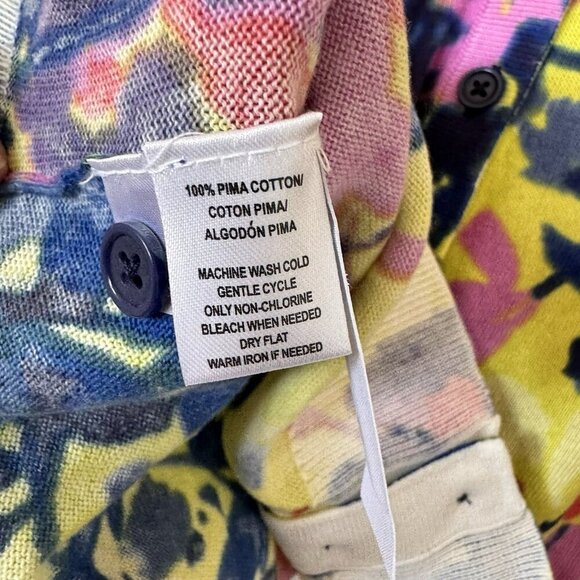 LOFT Womens Floral Cotton Sweater Cardigan V Neck Yellow Pink Petite Size LP - Picture 7 of 7